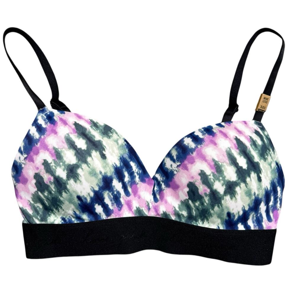 Victoria Secret Pink Wear Everywhere Push Up Wireless Bra 32 C Blue Tie Dye